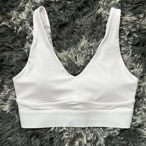 White Fabletics sports bra